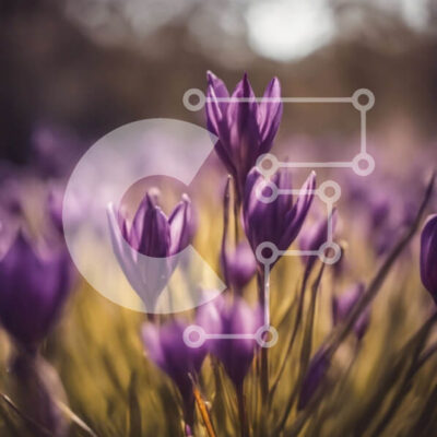 Intra Συλλεκτικό Ξύλινο Παζλ Plywood 4mm - Πεδίο με μωβ λουλούδια με δέντρα και καθαρό μπλε ουρανό Σε Ξύλινο Κουτί - Διαστάσεις: 10x10 cm – 25 κομμάτια - Image 1