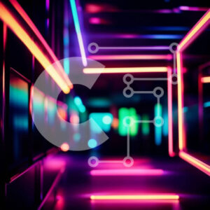 Intra Συλλεκτικό Ξύλινο Παζλ Plywood  4mm - Απόκοσμη και ατμοσφαιρική εικόνα ενός σκοτεινού διαδρόμου με φώτα νέον Σε Ξύλινο Κουτί - Διαστάσεις Puzzle: 10x10 cm – 25 κομμάτια