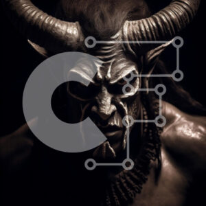 Intra Συλλεκτικό Ξύλινο Παζλ Plywood  4mm - Έντονη και σοβαρή κοντινή πλάνο του ανθρώπου με κέρατα και γενειάδα Σε Ξύλινο Κουτί - Διαστάσεις Puzzle: 10x10 cm – 25 κομμάτια