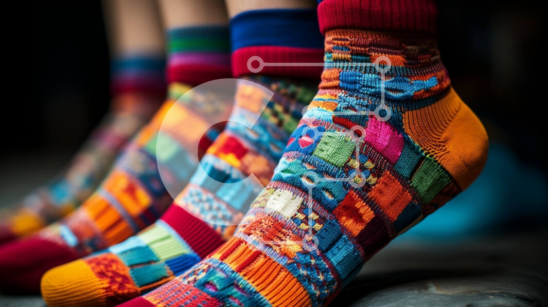 Intra Συλλεκτικό Ξύλινο Παζλ Plywood  4mm - Κομψές και ζωντανές κάλτσες με γεωμετρικά σχέδια Σε Ξύλινο Κουτί - Διαστάσεις Puzzle: 10x10 cm – 25 κομμάτια