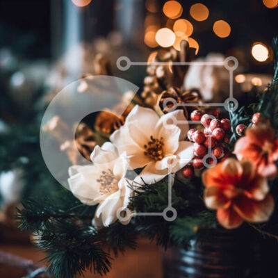 Intra Συλλεκτικό Ξύλινο Παζλ Plywood  4mm - Άνετη και γιορτινή Χριστουγεννιάτικη φλοράλ σύνθεση σε ξύλινο τραπέζι Σε Ξύλινο Κουτί - Διαστάσεις: 10x10 cm – 25 κομμάτια - Image 1