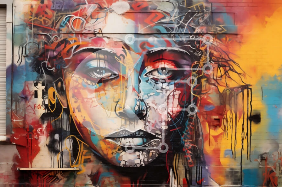 Intra Συλλεκτικό Ξύλινο Παζλ Plywood  4mm - Ζωντανό πορτρέτο μιας γυναίκας με πολύχρωμο πρόσωπο και φόντο γκράφιτι Σε Ξύλινο Κουτί - Διαστάσεις Puzzle: 10x10 cm – 25 κομμάτια