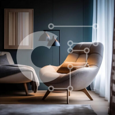 Intra Συλλεκτικό Ξύλινο Παζλ Plywood  4mm - Κομψό και άνετο σαλόνι με μπλε τοίχο και δερμάτινη πολυθρόνα Σε Ξύλινο Κουτί - Διαστάσεις Puzzle: 10x10 cm – 25 κομμάτια - Image 1