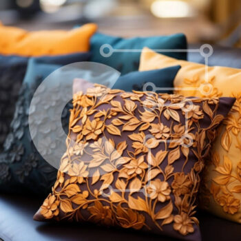 Intra Συλλεκτικό Ξύλινο Παζλ Plywood  4mm - Πολύχρωμα και μοτίβα διακοσμητικά μαξιλάρια σε καφέ δερμάτινο καναπέ Σε Ξύλινο Κουτί - Διαστάσεις Puzzle: 10x10 cm – 25 κομμάτια - Image 1