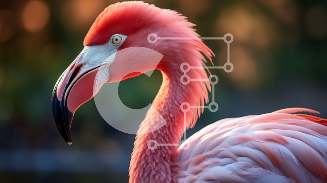 Intra Συλλεκτικό Ξύλινο Παζλ Plywood  4mm - Κοντινό πλάνο του κεφαλιού και του λαιμού ενός ροζ φλαμίνγκο Σε Ξύλινο Κουτί - Διαστάσεις: 10x10 cm – 25 κομμάτια