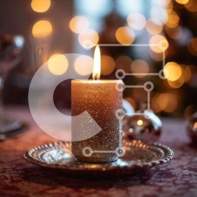 Intra Συλλεκτικό Ξύλινο Παζλ Plywood  4mm - Αναμμένο κερί στο τραπέζι με χριστουγεννιάτικα στολίδια στο φόντο Σε Ξύλινο Κουτί - Διαστάσεις: 10x10 cm – 25 κομμάτια - Image 1