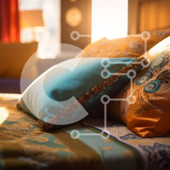 Intra Συλλεκτικό Ξύλινο Παζλ Plywood  4mm - Όμορφη εικόνα ενός πολύχρωμου υπνοδωματίου με έναν λαμπερό ήλιο που λάμπει μέσα από το παράθυρο Σε Ξύλινο Κουτί - Διαστάσεις Puzzle: 10x10 cm – 25 κομμάτια - Image 1