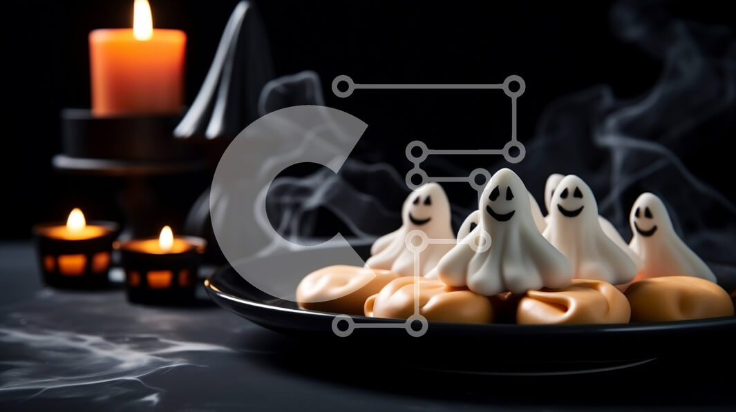 Intra Συλλεκτικό Ξύλινο Παζλ Plywood  4mm - Μπισκότα σε σχήμα φαντάσματος σε μαύρο πιάτο για το Halloween Σε Ξύλινο Κουτί - Διαστάσεις Puzzle: 10x10 cm – 25 κομμάτια