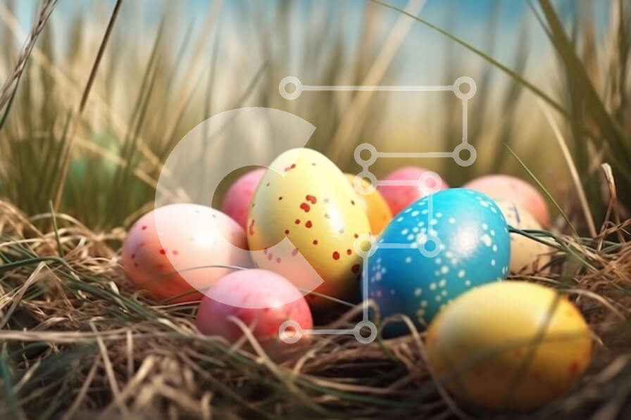 Intra Συλλεκτικό Ξύλινο Παζλ Plywood  4mm - Πολύχρωμα Πασχαλινά αυγά στο γρασίδι Σε Ξύλινο Κουτί - Διαστάσεις: 10x10 cm – 25 κομμάτια