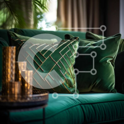 Intra Συλλεκτικό Ξύλινο Παζλ Plywood 4mm - Κομψός πράσινος καναπές με χρυσές πινελιές και διακοσμητικά μαξιλάρια Σε Ξύλινο Κουτί - Διαστάσεις Puzzle: 10x10 cm – 25 κομμάτια - Image 1