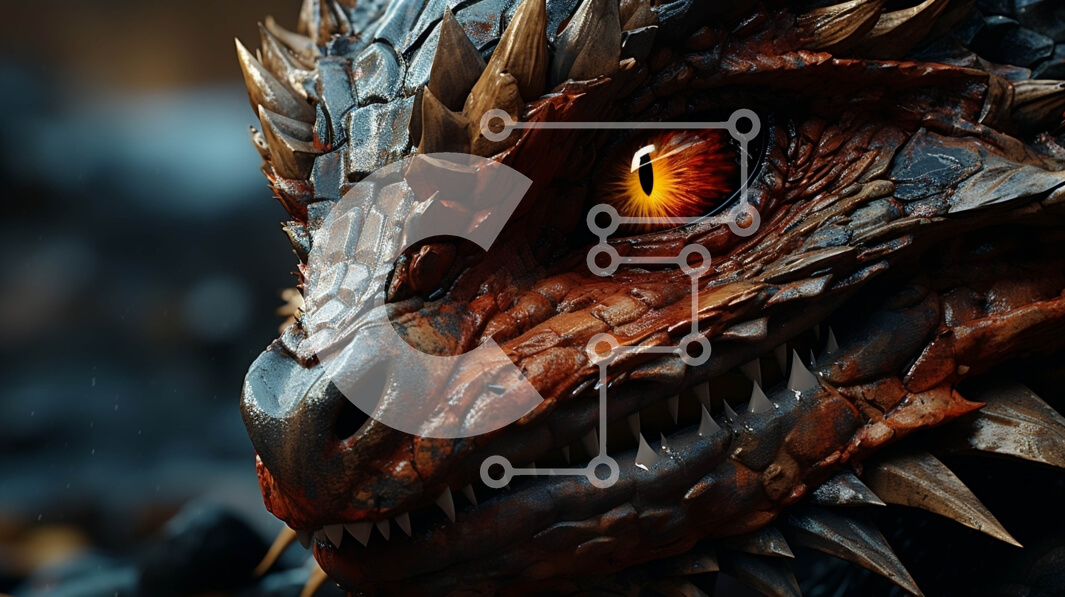 Intra Συλλεκτικό Ξύλινο Παζλ Plywood  4mm - Λεπτομερές και ανάγλυφο κεφάλι δράκου με αιχμηρά δόντια και λαμπερά κόκκινα μάτια Σε Ξύλινο Κουτί - Διαστάσεις Puzzle: 10x10 cm – 25 κομμάτια