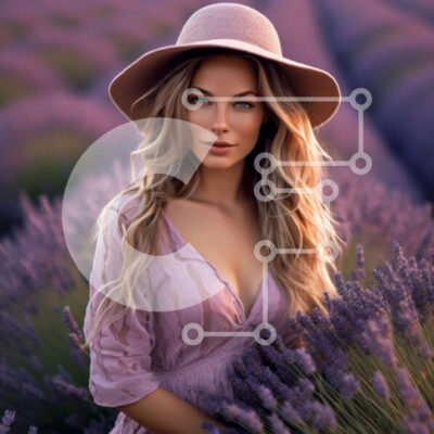 Intra Συλλεκτικό Ξύλινο Παζλ Plywood  4mm - Όμορφη εικόνα μιας γυναίκας με ροζ φόρεμα που στέκεται σε ένα χωράφι λεβάντας Σε Ξύλινο Κουτί - Διαστάσεις: 10x10 cm – 25 κομμάτια - Image 1