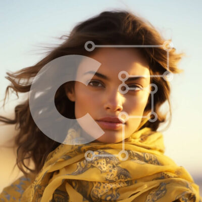 Intra Συλλεκτικό Ξύλινο Παζλ Plywood  4mm - Σοβαρή γυναίκα που φορά το κίτρινο κασκόλ κοιτάζοντας την κάμερα Σε Ξύλινο Κουτί - Διαστάσεις Puzzle: 10x10 cm – 25 κομμάτια - Image 1