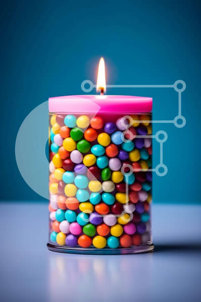 Intra Συλλεκτικό Ξύλινο Παζλ Plywood  4mm - Πολύχρωμο βάζο καραμέλα με αναμμένο ροζ κερί στην κορυφή Σε Ξύλινο Κουτί - Διαστάσεις: 10x10 cm – 25 κομμάτια