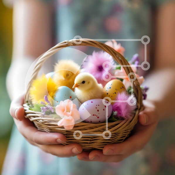 Intra Συλλεκτικό Ξύλινο Παζλ Plywood  4mm - Εορταστικό πασχαλινό καλάθι με αυγά και νεοσσούς Σε Ξύλινο Κουτί - Διαστάσεις: 10x10 cm – 25 κομμάτια