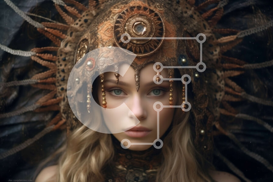 Intra Συλλεκτικό Ξύλινο Παζλ Plywood  4mm - Σοβαρή γυναίκα με περίτεχνα φτερά κεφαλής Σε Ξύλινο Κουτί - Διαστάσεις Puzzle: 10x10 cm – 25 κομμάτια