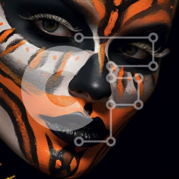 Intra Συλλεκτικό Ξύλινο Παζλ Plywood  4mm - Όμορφη γυναίκα με πορτοκαλί και μαύρο χρώμα προσώπου και στολή Σε Ξύλινο Κουτί - Διαστάσεις Puzzle: 10x10 cm – 25 κομμάτια - Image 1