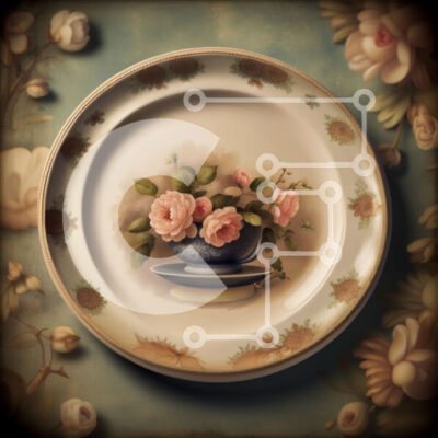 Intra Συλλεκτικό Ξύλινο Παζλ Plywood  4mm - Όμορφο Vintage πορσελάνινο πιάτο με ροζ τριαντάφυλλα και δαντελένιο τραπεζομάντιλο Σε Ξύλινο Κουτί - Διαστάσεις Puzzle: 10x10 cm – 25 κομμάτια - Image 1