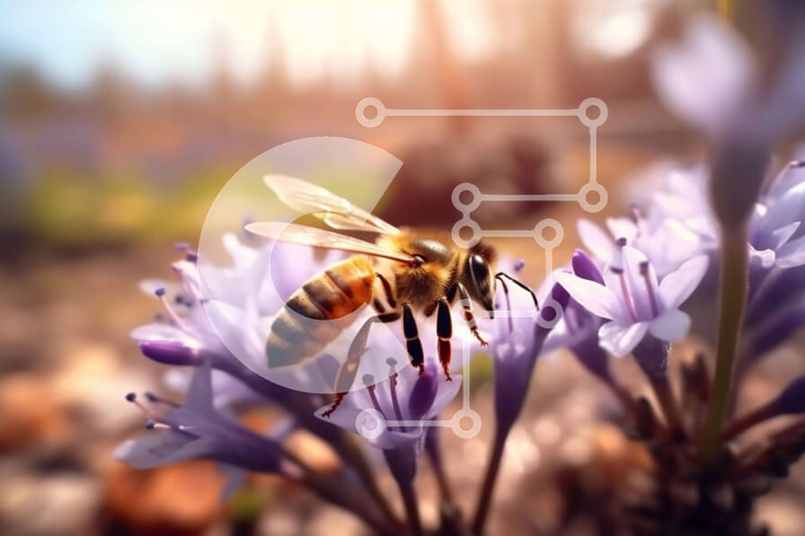 Intra Συλλεκτικό Ξύλινο Παζλ Plywood  4mm - Όμορφη εικόνα μιας μέλισσας που συλλέγει νέκταρ σε ένα μωβ λουλούδι Σε Ξύλινο Κουτί - Διαστάσεις: 10x10 cm – 25 κομμάτια