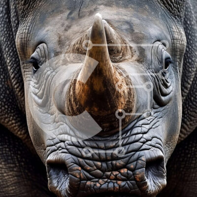 Intra Συλλεκτικό Ξύλινο Παζλ Plywood  4mm - Κοντινή εικόνα του προσώπου ρινόκερου με μεγάλο κέρατο και ζαρωμένο δέρμα Σε Ξύλινο Κουτί - Διαστάσεις: 10x10 cm – 25 κομμάτια - Image 1