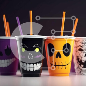 Intra Συλλεκτικό Ξύλινο Παζλ Plywood  4mm - Πλαστικά ποτήρια με καλαμάκια με θέμα το Halloween Σε Ξύλινο Κουτί - Διαστάσεις Puzzle: 10x10 cm – 25 κομμάτια - Image 1