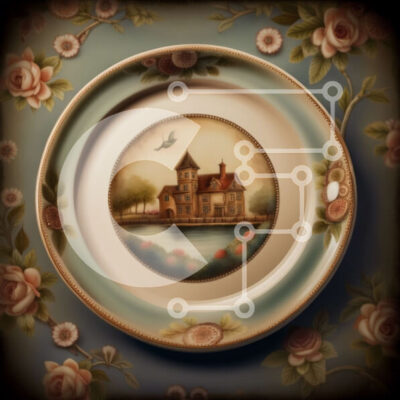 Intra Συλλεκτικό Ξύλινο Παζλ Plywood 4mm - Όμορφο πιάτο με ζωγραφική ενός σπιτιού και τριαντάφυλλα Σε Ξύλινο Κουτί - Διαστάσεις: 10x10 cm – 25 κομμάτια - Image 1