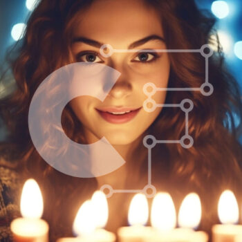 Intra Συλλεκτικό Ξύλινο Παζλ Plywood  4mm - Όμορφο πορτρέτο μιας νεαρής γυναίκας με σγουρά μαλλιά και αναμμένα κεριά Σε Ξύλινο Κουτί - Διαστάσεις Puzzle: 10x10 cm – 25 κομμάτια - Image 1