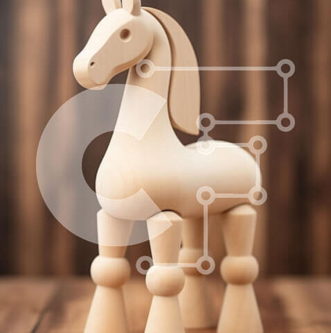 Intra Συλλεκτικό Ξύλινο Παζλ Plywood 4mm - Όμορφη εικόνα ενός ξύλινου παιχνιδιού αλόγων σε μια ρουστίκ ξύλινη επιφάνεια Σε Ξύλινο Κουτί - Διαστάσεις: 10x10 cm – 25 κομμάτια - Image 1