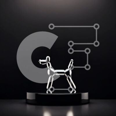 Intra Συλλεκτικό Ξύλινο Παζλ Plywood  4mm - Γλυπτό Μοντέρνας Τέχνης - Ασημένιο Μπαλόνι Σκύλος σε Μαύρη Βάση Σε Ξύλινο Κουτί - Διαστάσεις: 10x10 cm – 25 κομμάτια - Image 1