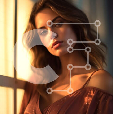 Intra Συλλεκτικό Ξύλινο Παζλ Plywood  4mm - Εκπληκτική φωτογραφία νεαρής γυναίκας που στέκεται δίπλα στο παράθυρο με κόκκινο φόρεμα κατά τη διάρκεια του ηλιοβασιλέματος Σε Ξύλινο Κουτί - Διαστάσεις Puzzle: 10x10 cm – 25 κομμάτια - Image 1