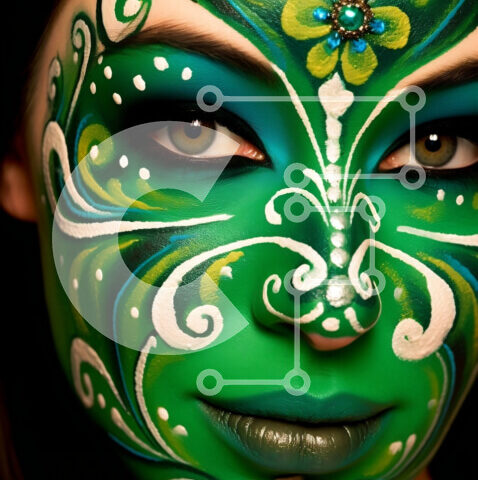 Intra Συλλεκτικό Ξύλινο Παζλ Plywood 4mm - Όμορφη γυναίκα με σχέδιο βαφής πράσινου προσώπου Σε Ξύλινο Κουτί - Διαστάσεις Puzzle: 10x10 cm – 25 κομμάτια - Image 1