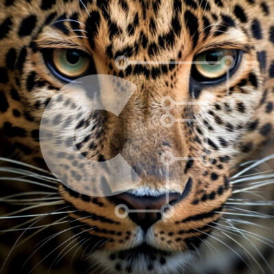 Intra Συλλεκτικό Ξύλινο Παζλ Plywood  4mm - Εκπληκτική κοντινή πλάνο του προσώπου μιας λεοπάρδαλης με λαμπερά πράσινα μάτια Σε Ξύλινο Κουτί - Διαστάσεις: 10x10 cm – 25 κομμάτια - Image 1