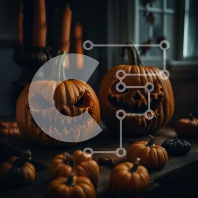 Intra Συλλεκτικό Ξύλινο Παζλ Plywood  4mm - Απόκοσμες σκαλιστές κολοκύθες σε τραπέζι με κεριά Σε Ξύλινο Κουτί - Διαστάσεις: 10x10 cm – 25 κομμάτια - Image 1