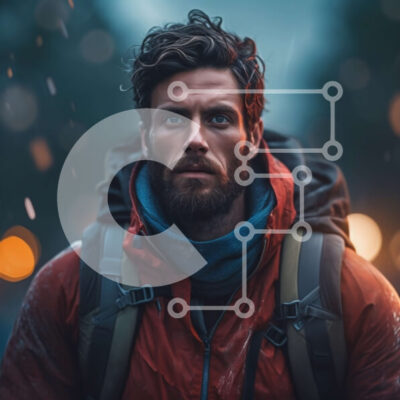 Intra Συλλεκτικό Ξύλινο Παζλ Plywood 4mm - Nighttime Adventure in a Snowy Forest: Man in Red Jacket and Black Beanie Σε Ξύλινο Κουτί - Διαστάσεις: 10x10 cm – 25 κομμάτια - Image 1