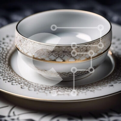 Intra Συλλεκτικό Ξύλινο Παζλ Plywood  4mm - Κομψό φλιτζάνι τσαγιού και πιατάκι από λευκή πορσελάνη με περίπλοκο σχέδιο λουλουδιών Σε Ξύλινο Κουτί - Διαστάσεις: 10x10 cm – 25 κομμάτια - Image 1