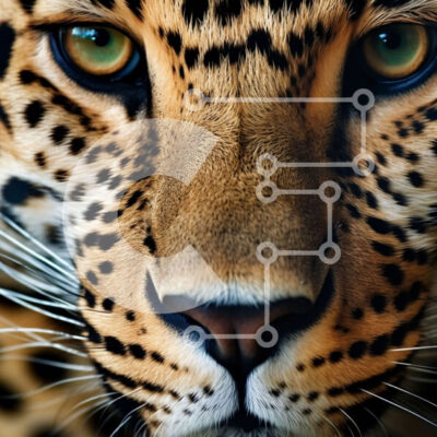 Intra Συλλεκτικό Ξύλινο Παζλ Plywood  4mm - Εκπληκτική κοντινή πλάνο του προσώπου μιας λεοπάρδαλης με μακριά μουστάκια Σε Ξύλινο Κουτί - Διαστάσεις: 10x10 cm – 25 κομμάτια - Image 1