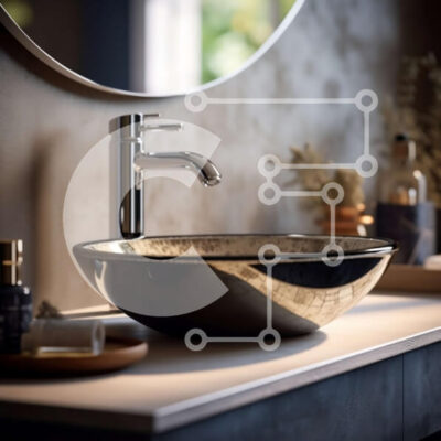 Intra Συλλεκτικό Ξύλινο Παζλ Plywood 4mm - Κομψός μαύρος και χρυσός νιπτήρας μπάνιου σε ανοιχτόχρωμο μαρμάρινο πάγκο Σε Ξύλινο Κουτί - Διαστάσεις Puzzle: 10x10 cm – 25 κομμάτια - Image 1