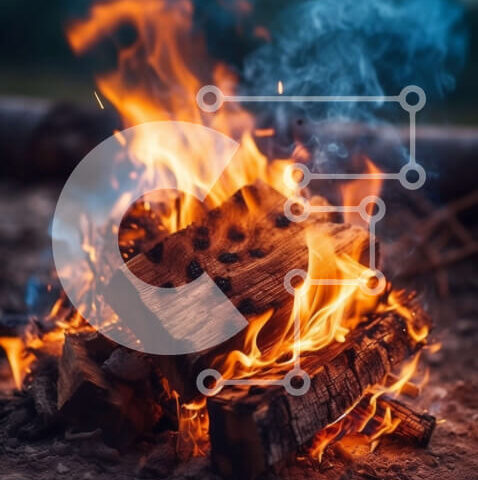 Intra Συλλεκτικό Ξύλινο Παζλ Plywood  4mm - Φωτιά με αναμμένα κούτσουρα και γαλάζιες φλόγες στη φύση Σε Ξύλινο Κουτί - Διαστάσεις: 10x10 cm – 25 κομμάτια - Image 1