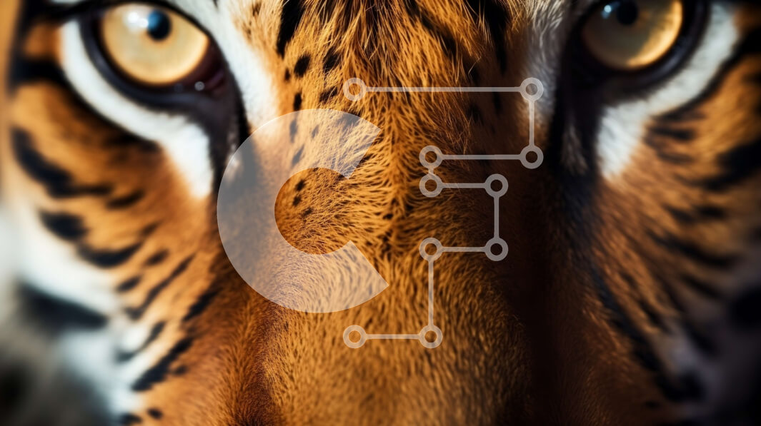 Intra Συλλεκτικό Ξύλινο Παζλ Plywood  4mm - Κοντινό πλάνο Πρόσωπο Τίγρης με έντονα κίτρινα μάτια Σε Ξύλινο Κουτί - Διαστάσεις: 10x10 cm – 25 κομμάτια