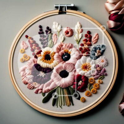 Intra Συλλεκτικό Ξύλινο Παζλ Plywood  4mm - Όμορφο μπουκέτο λουλουδιών σε τσέρκι με διάφορα χρώματα και είδη λουλουδιών Σε Ξύλινο Κουτί - Διαστάσεις: 10x10 cm – 25 κομμάτια - Image 1