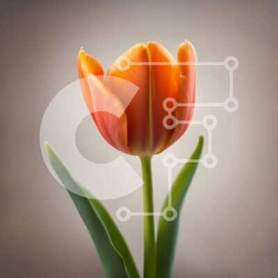 Intra Συλλεκτικό Ξύλινο Παζλ Plywood  4mm - Ζωντανό πορτοκαλί λουλούδι τουλίπας με πράσινα φύλλα σε κυκλοθυμικό γκρι φόντο Σε Ξύλινο Κουτί - Διαστάσεις: 10x10 cm – 25 κομμάτια - Image 1