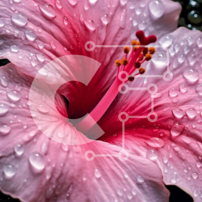 Intra Συλλεκτικό Ξύλινο Παζλ Plywood 4mm - Όμορφη κινηματογράφηση σε πρώτο πλάνο ενός ροζ λουλουδιού ιβίσκου με σταγονίδια νερού Σε Ξύλινο Κουτί - Διαστάσεις: 10x10 cm – 25 κομμάτια - Image 1