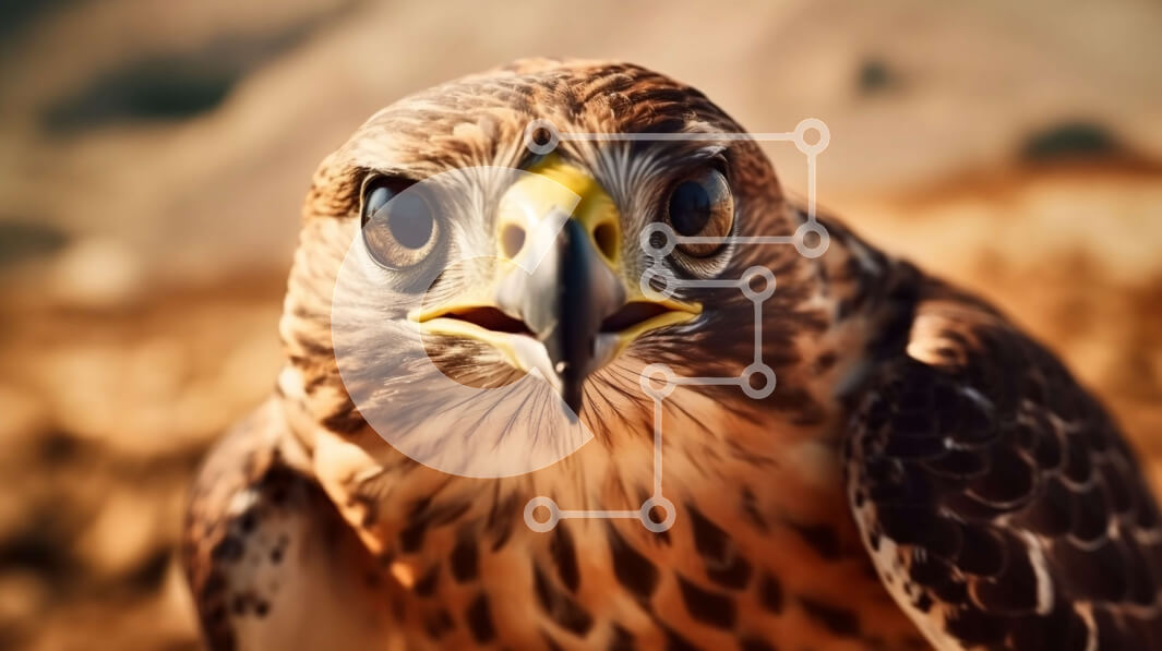 Intra Συλλεκτικό Ξύλινο Παζλ Plywood  4mm - Κοντινή εικόνα του προσώπου ενός γερακιού με κοφτερό ράμφος και διαπεραστικά μάτια Σε Ξύλινο Κουτί - Διαστάσεις: 10x10 cm – 25 κομμάτια