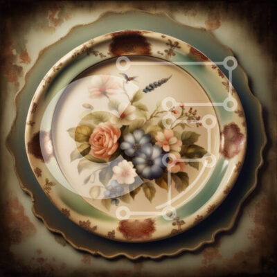 Intra Συλλεκτικό Ξύλινο Παζλ Plywood  4mm - Αντίκα πιάτο με όμορφο λουλουδάτο σχέδιο σε vintage φόντο Σε Ξύλινο Κουτί - Διαστάσεις Puzzle: 10x10 cm – 25 κομμάτια - Image 1