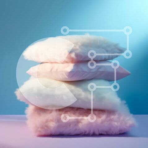 Intra Συλλεκτικό Ξύλινο Παζλ Plywood  4mm - Όμορφη εικόνα μιας στοίβας μαξιλαριών σε ροζ και λευκό σε μπλε επιφάνεια Σε Ξύλινο Κουτί - Διαστάσεις Puzzle: 10x10 cm – 25 κομμάτια - Image 1