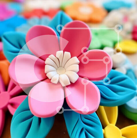 Intra Συλλεκτικό Ξύλινο Παζλ Plywood  4mm - Πολύχρωμα λουλούδια από πολυμερή πηλό Σε Ξύλινο Κουτί - Διαστάσεις: 10x10 cm – 25 κομμάτια - Image 1