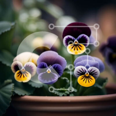 Intra Συλλεκτικό Ξύλινο Παζλ Plywood  4mm - Όμορφη κινηματογράφηση σε πρώτο πλάνο πολύχρωμων πανσέδων σε καφέ γλάστρα Σε Ξύλινο Κουτί - Διαστάσεις: 10x10 cm – 25 κομμάτια - Image 1