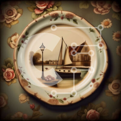 Intra Συλλεκτικό Ξύλινο Παζλ Plywood 4mm - Όμορφο πιάτο με ζωγραφική με ιστιοπλοϊκό και βεράντα με λουλούδια Σε Ξύλινο Κουτί - Διαστάσεις: 10x10 cm – 25 κομμάτια - Image 1