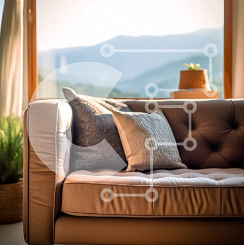 Intra Συλλεκτικό Ξύλινο Παζλ Plywood  4mm - Άνετος καφές δερμάτινος καναπές με θέα στο βουνό Σε Ξύλινο Κουτί - Διαστάσεις Puzzle: 10x10 cm – 25 κομμάτια - Image 1