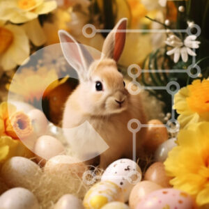 Intra Συλλεκτικό Ξύλινο Παζλ Plywood  4mm - Αξιολάτρευτο πασχαλινό λαγουδάκι με πολύχρωμα αυγά σε χωράφι με κίτρινα λουλούδια Σε Ξύλινο Κουτί - Διαστάσεις: 10x10 cm – 25 κομμάτια